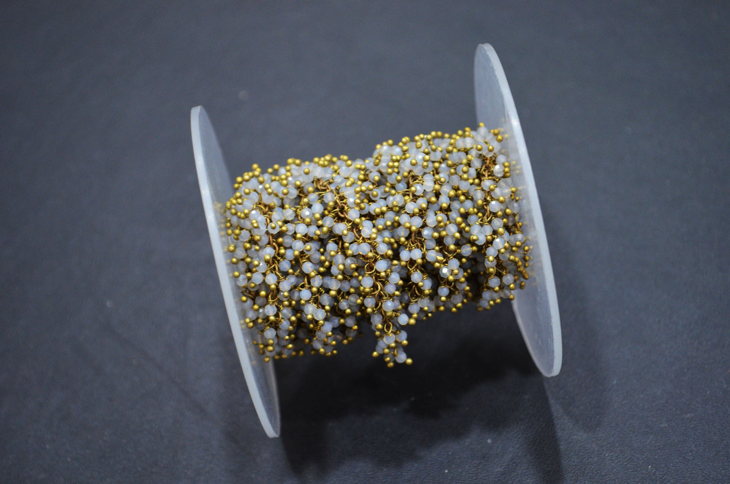 Grey Chalcedony Faceted Round Shape Grape Chain , 2 mm , RB-5847