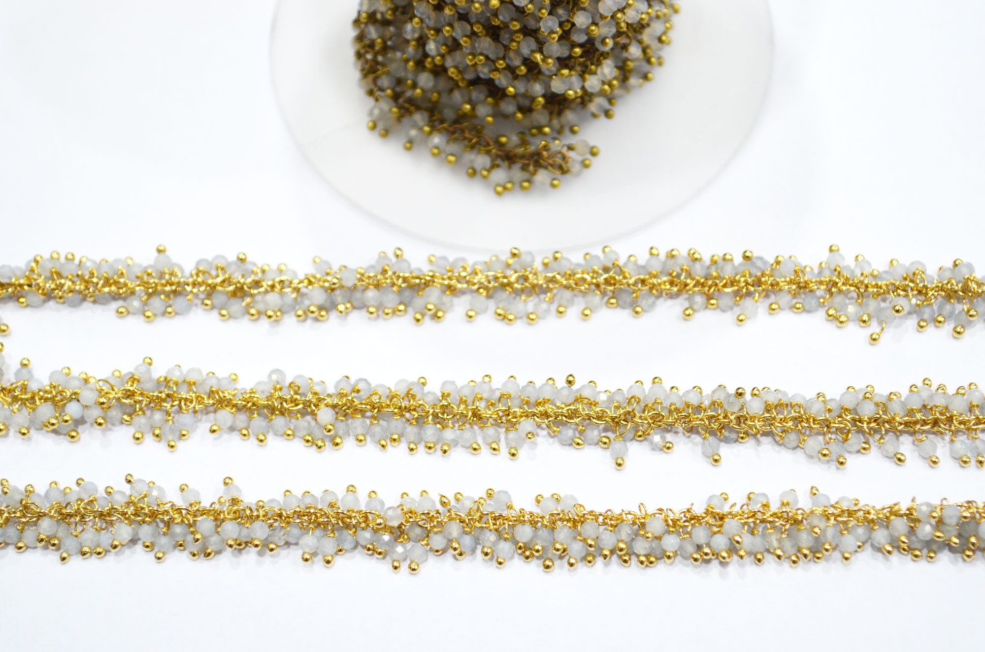 Grey Chalcedony Faceted Round Shape Grape Chain , 2 mm , RB-5847