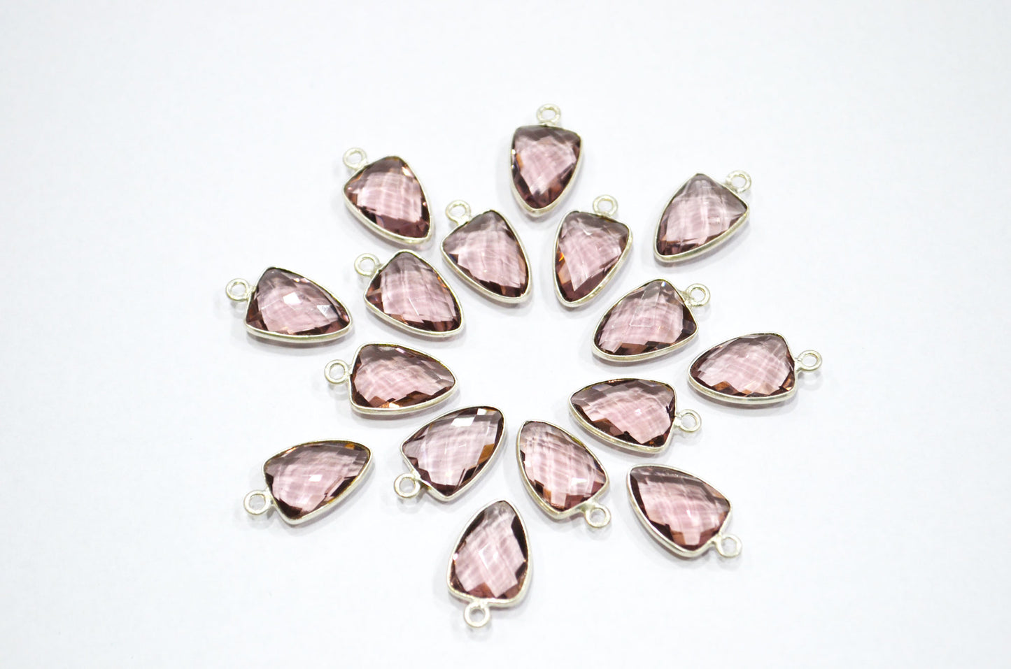 Morganite Hydro Quartz Trillion Shape Connector , Sold By Piece , 10x13 mm , RB-5856A