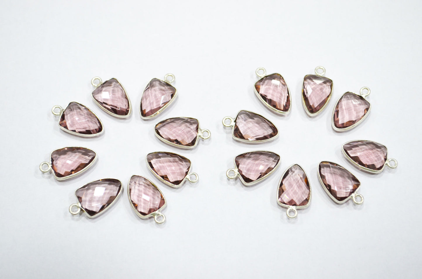 Morganite Hydro Quartz Trillion Shape Connector , Sold By Piece , 10x13 mm , RB-5856A