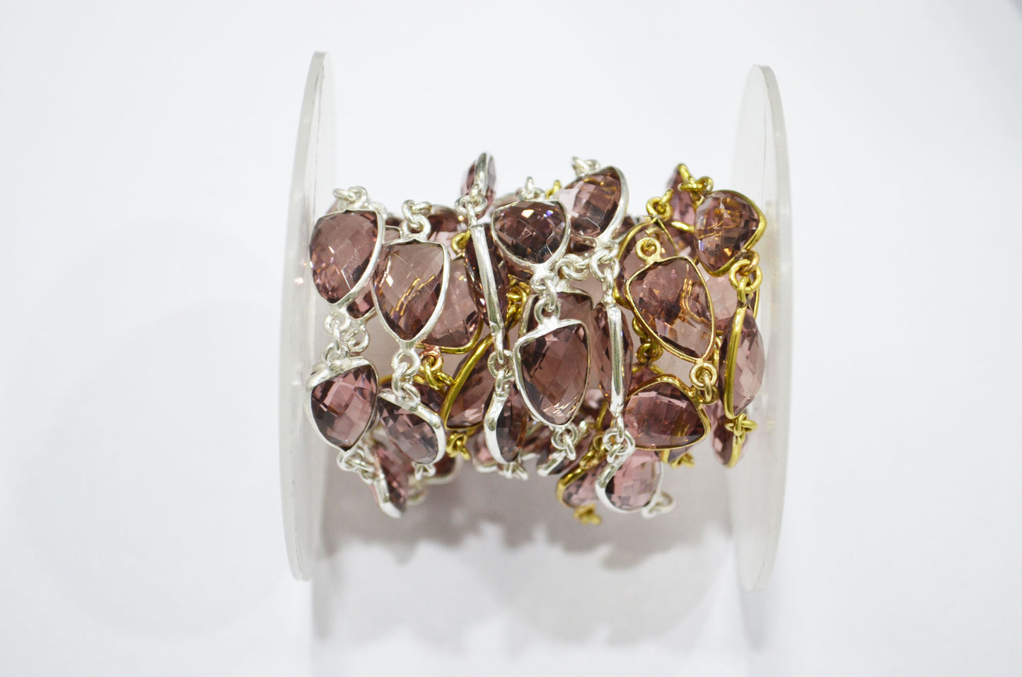 Morganite Hydro Quartz Faceted Trillion Shape Connector Chain , 10x13 mm , RB-5856