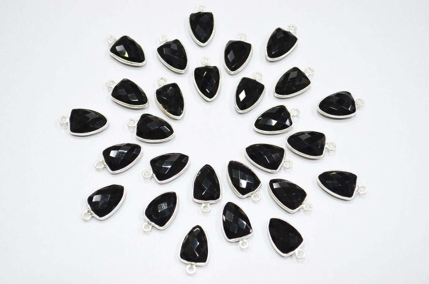 Black Onyx Hydro Quartz Trillion Shape Connector , Sold By Piece , 10x13 mm , RB-5858A