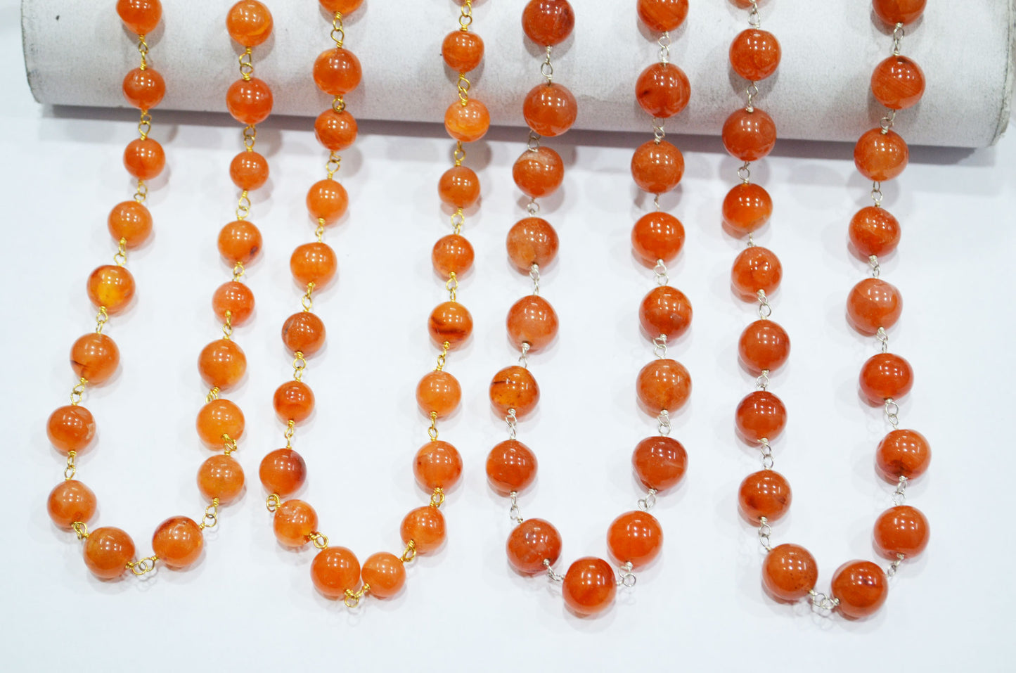 Carnelian Smooth Round Shape Rosary Beaded Chain , 9.50 - 10.50 mm , RB-5868