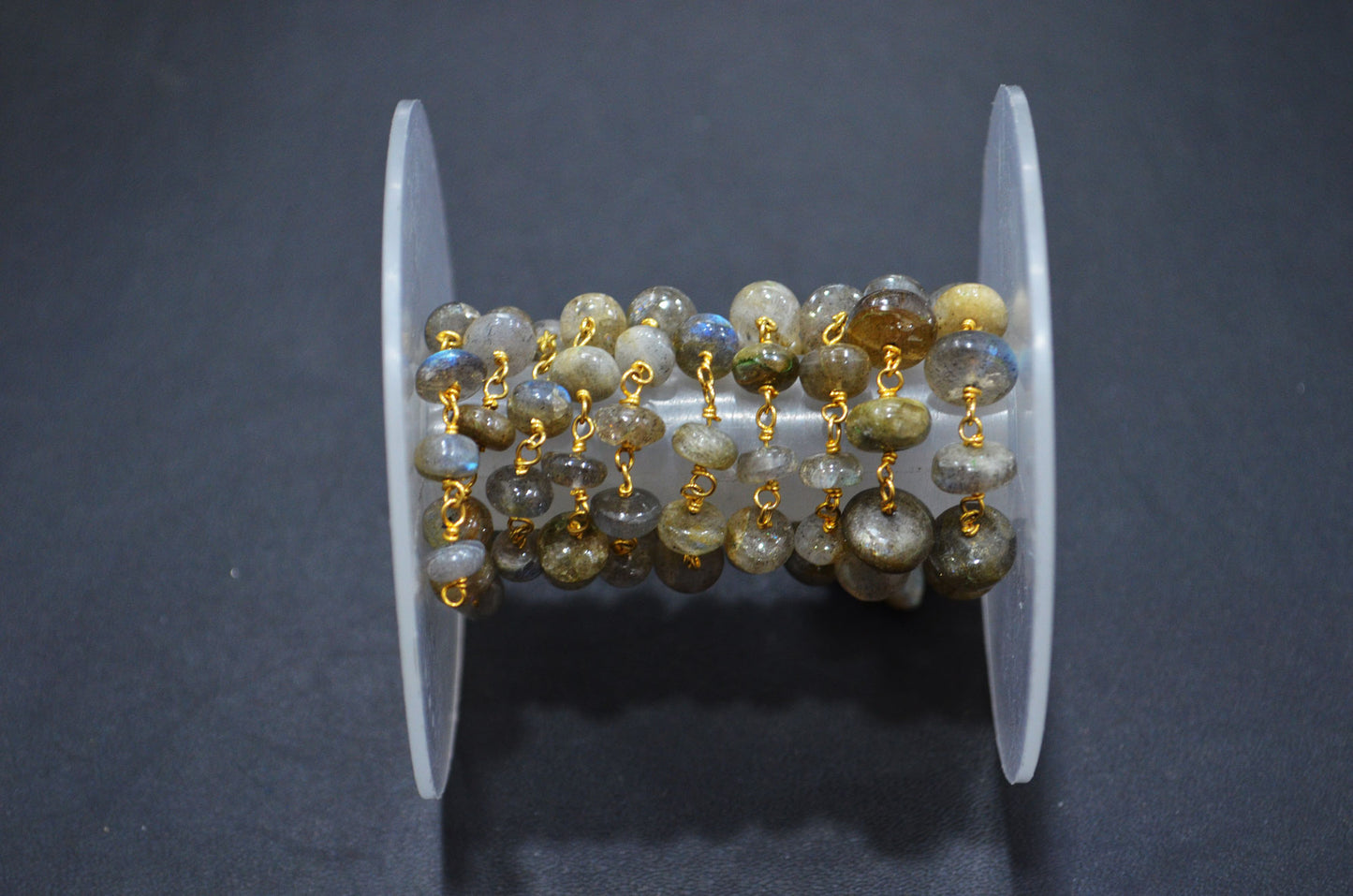 Labradorite Smooth Uneven Rondelle Shape Rosary Beaded Chain , Sold By Foot , 8 - 11.50 mm , RB-5869