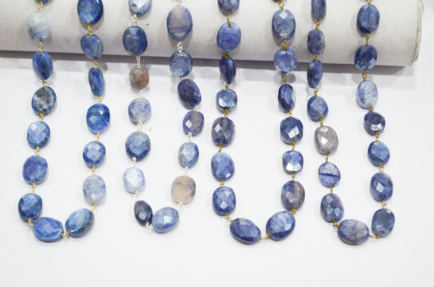 Sapphire Colored Moonstone Faceted Oval Shape Rosary Beaded Chain , 9 - 13 mm , RB-5871