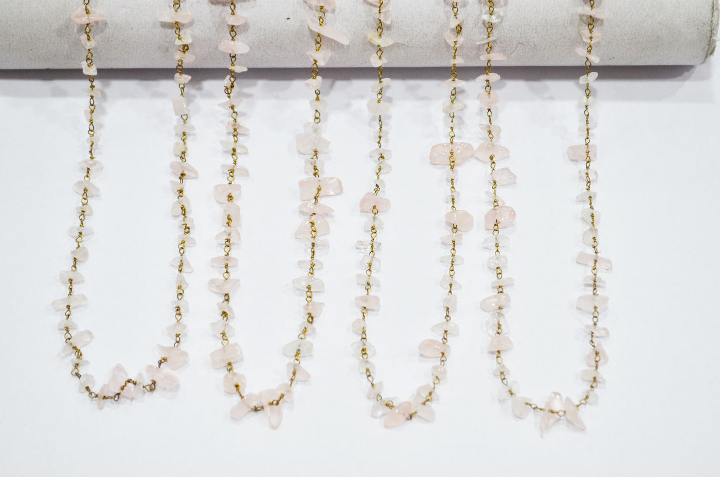 Rose Quartz Smooth Irregular Flat Chips Shape Rosary Beaded Chain , 2 - 9 mm , RB-5876