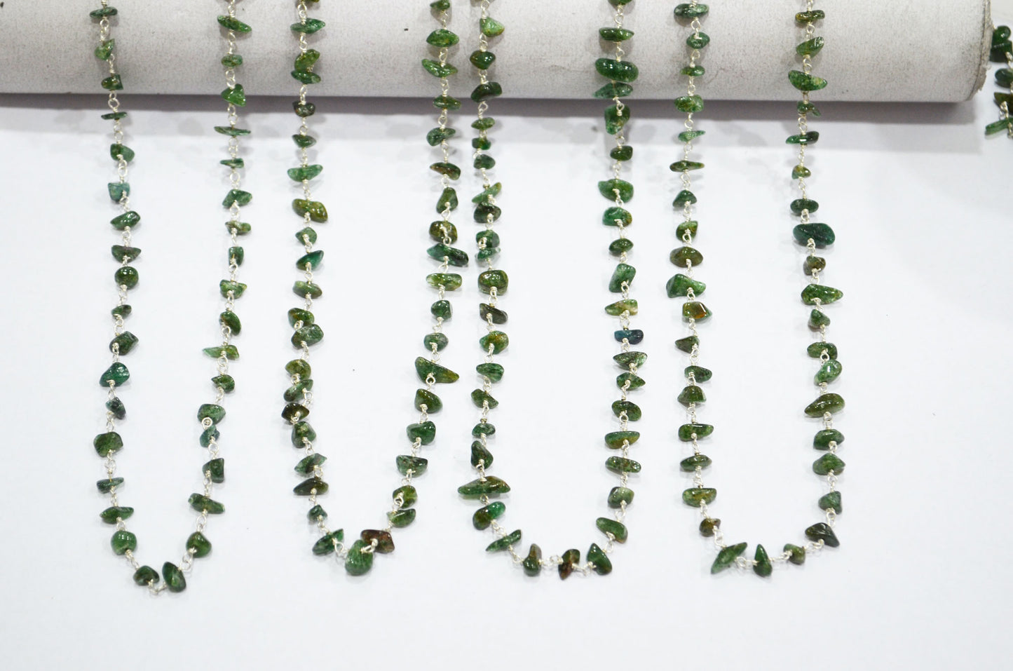 Green Aventurine Smooth Irregular Flat Chips Shape Rosary Beaded Chain , 3 - 5 mm , RB-5877