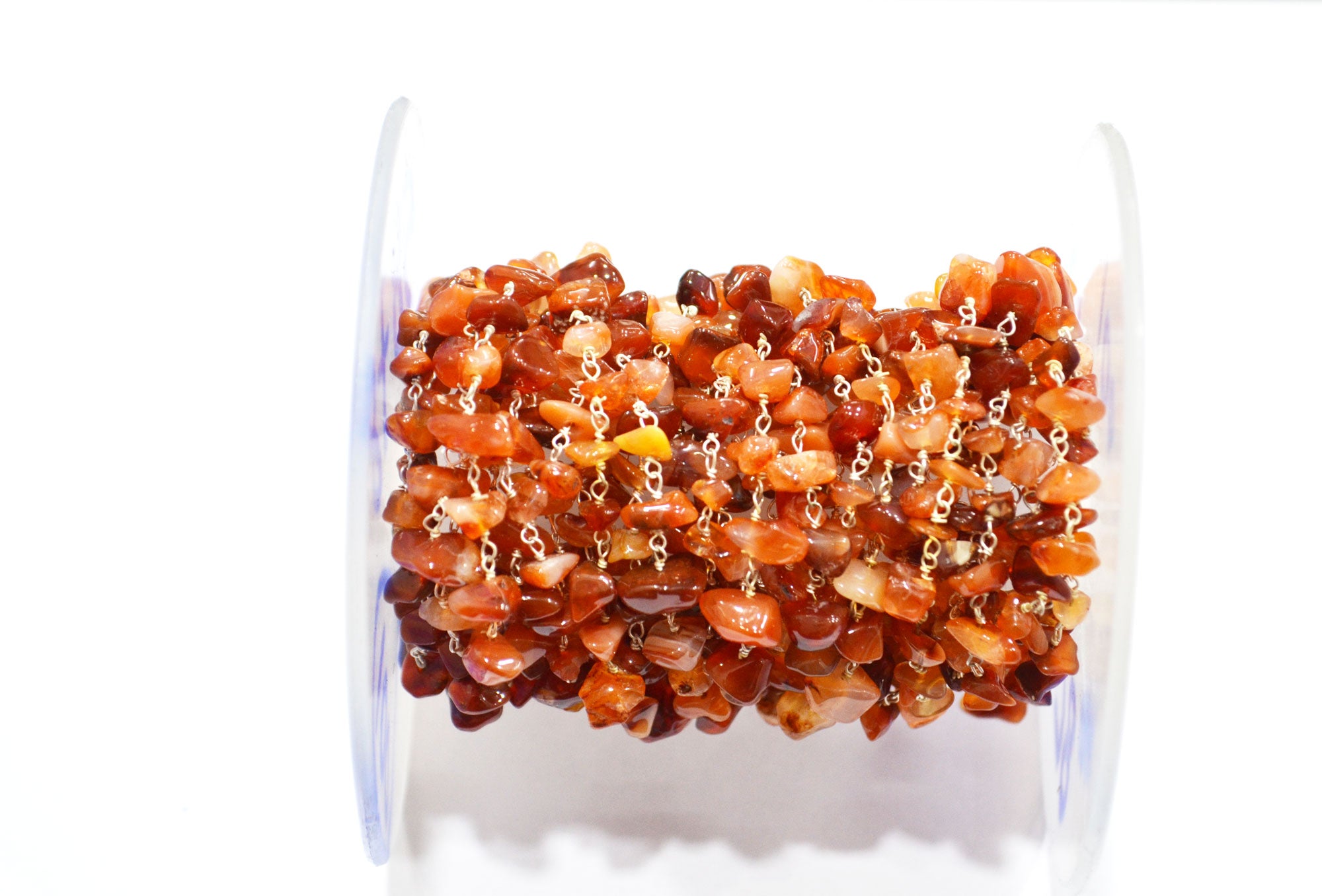 Carnelian Smooth Irregular Flat Chips Shape Rosary Beaded Chain , Carnelian Wire Wrapped Chain , 3 - 5 mm , RB-5878