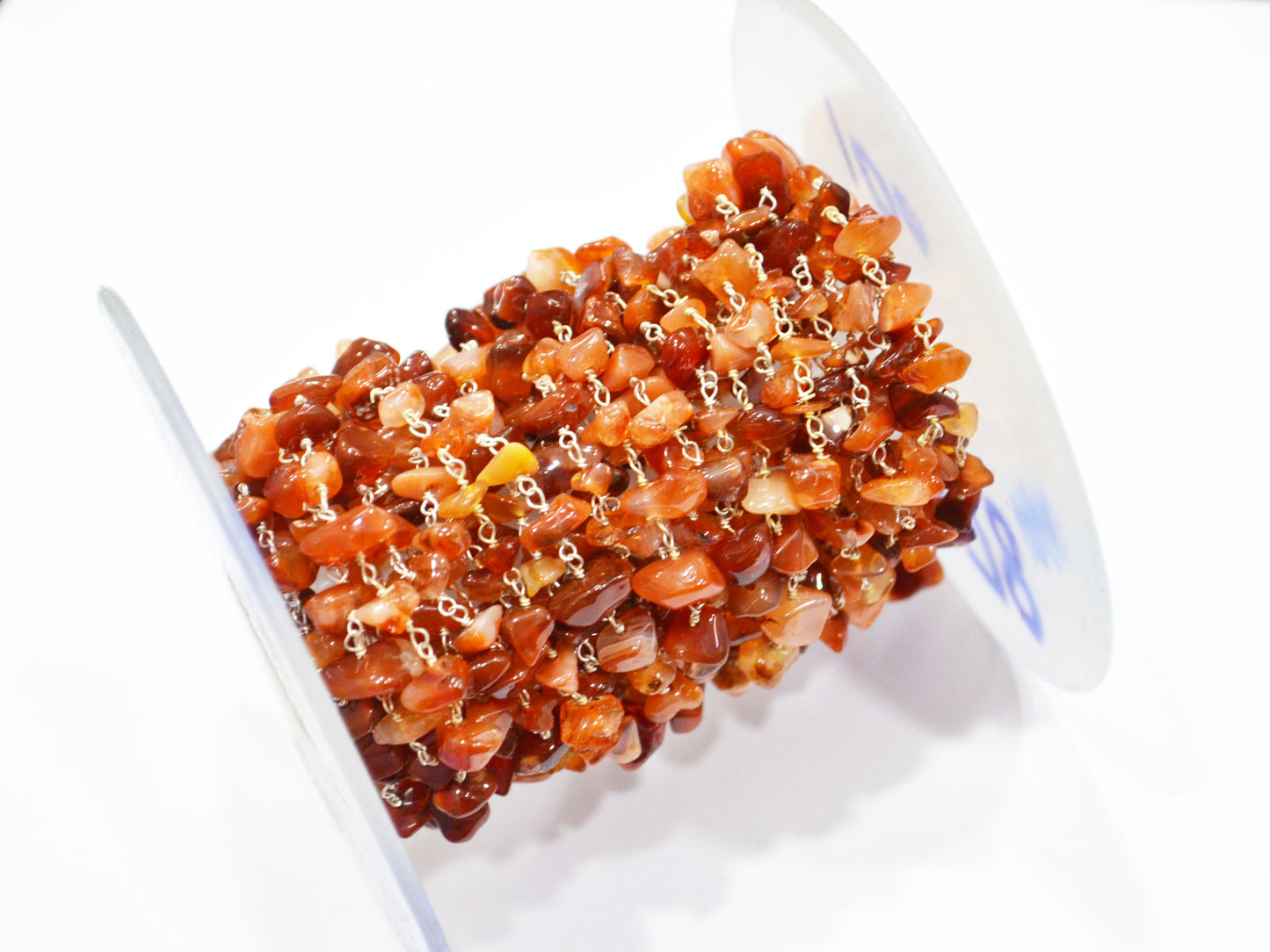 Carnelian Smooth Irregular Flat Chips Shape Rosary Beaded Chain , Carnelian Wire Wrapped Chain , 3 - 5 mm , RB-5878