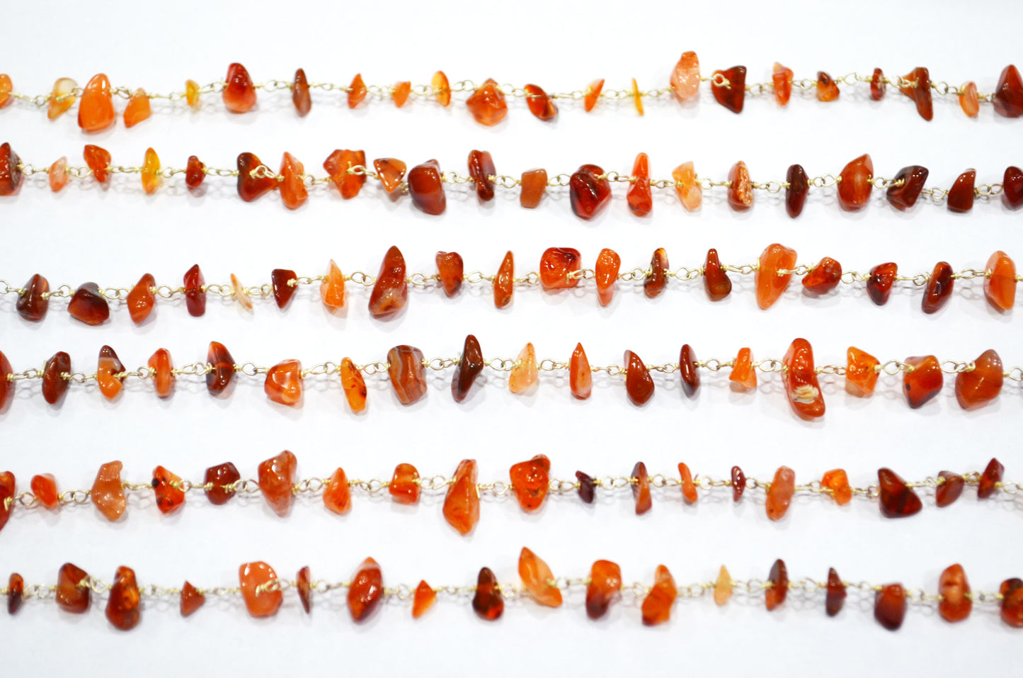 Carnelian Smooth Irregular Flat Chips Shape Rosary Beaded Chain , Carnelian Wire Wrapped Chain , 3 - 5 mm , RB-5878