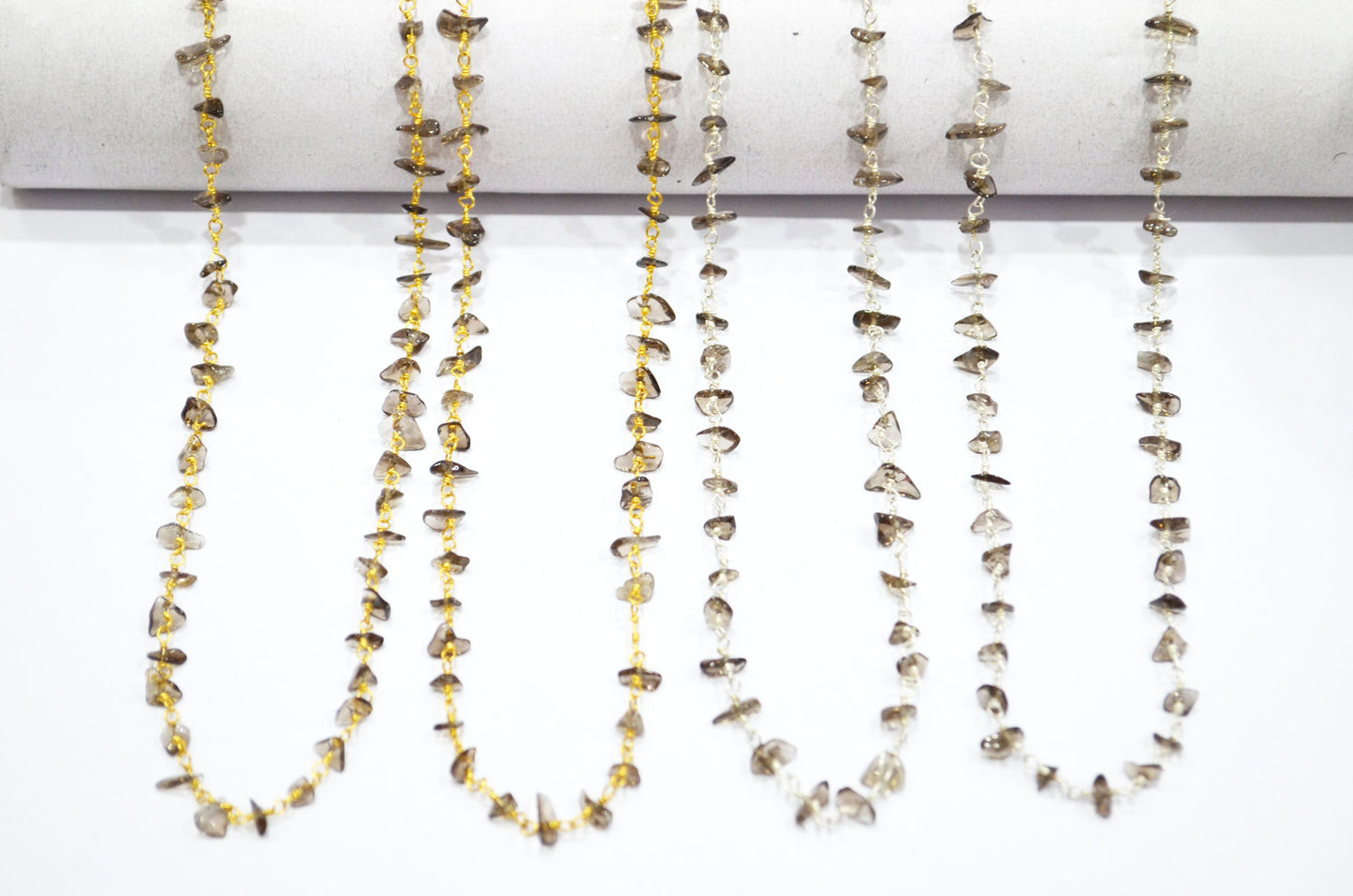 Smoky Quartz Smooth Irregular Flat Chips Shape Rosary Beaded Chain , 3 - 5 mm , RB-5879
