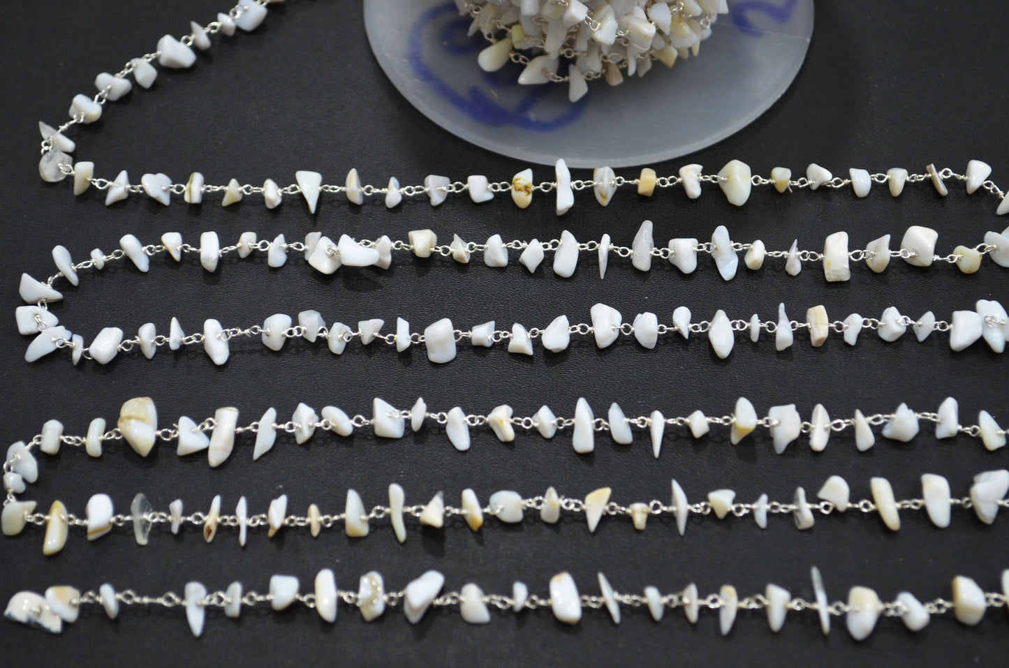 White Agate Smooth Irregular Flat Chips Shape Rosary Beaded Chain , 3 - 5 mm , RB-5880