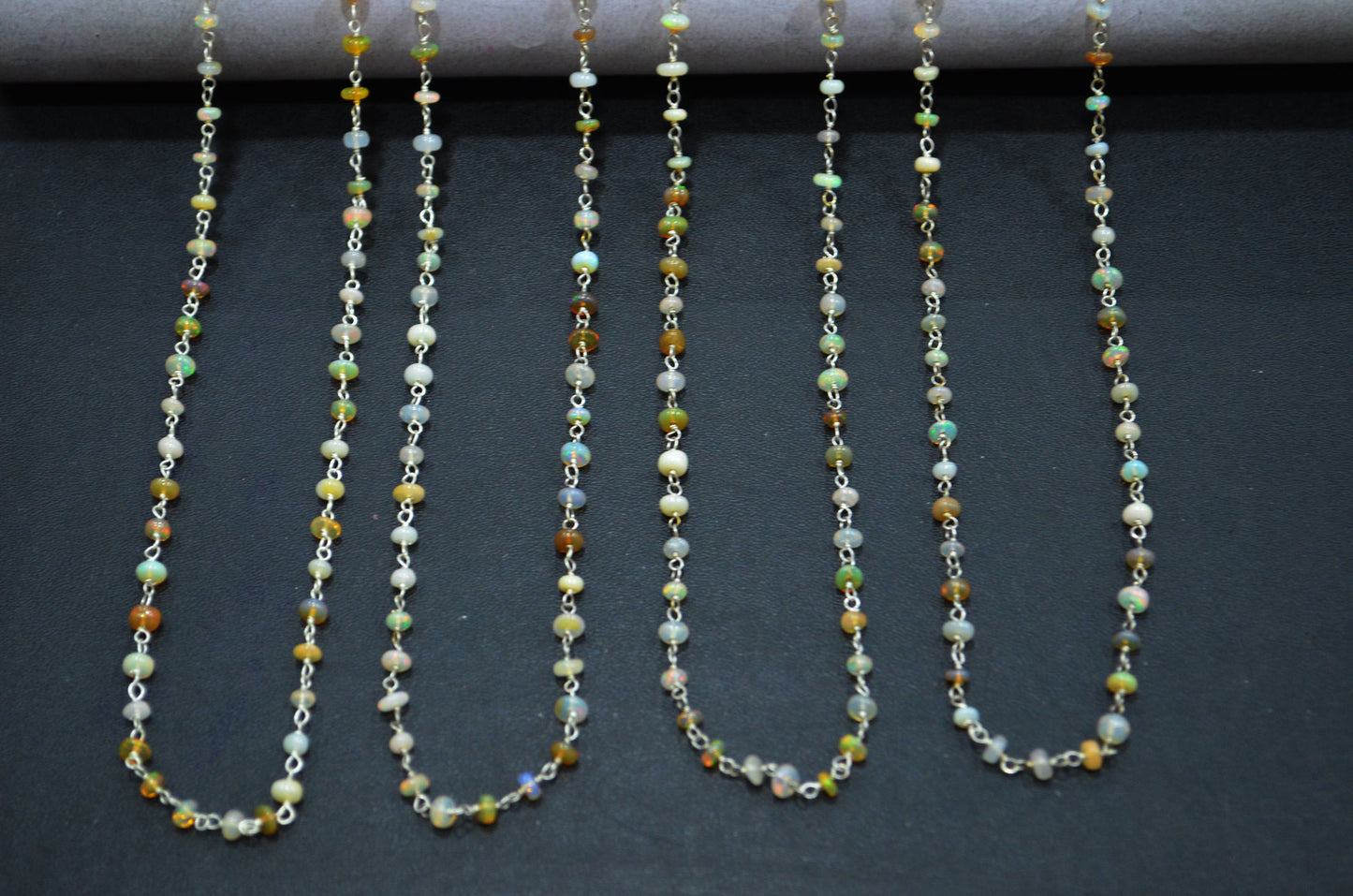 Ethiopian Opal Smooth Rondelle Shape Rosary Beaded Chain , 3 - 4 mm , RB-5881