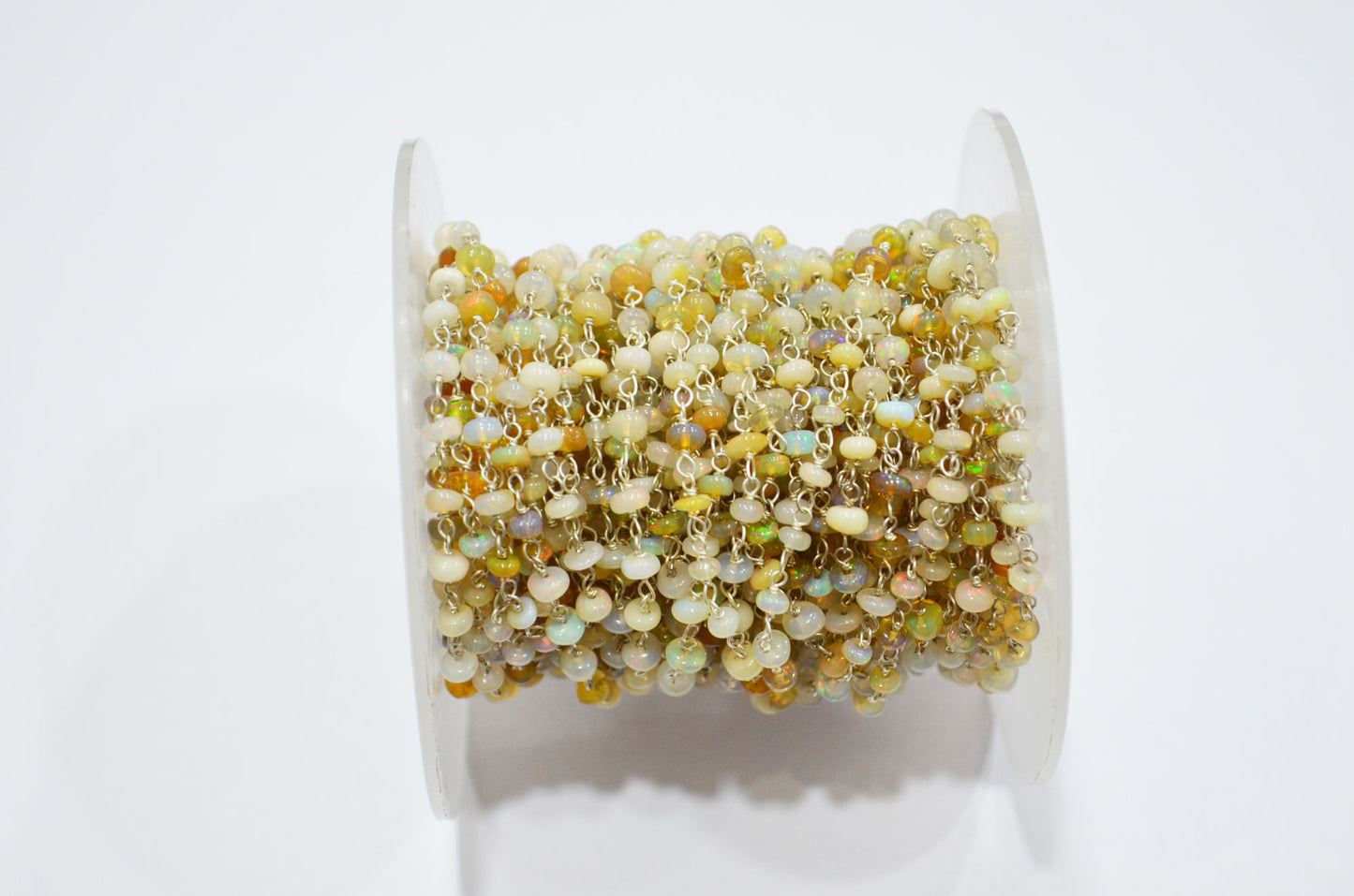 Ethiopian Opal Smooth Rondelle Shape Rosary Beaded Chain , 3 - 4 mm , RB-5881