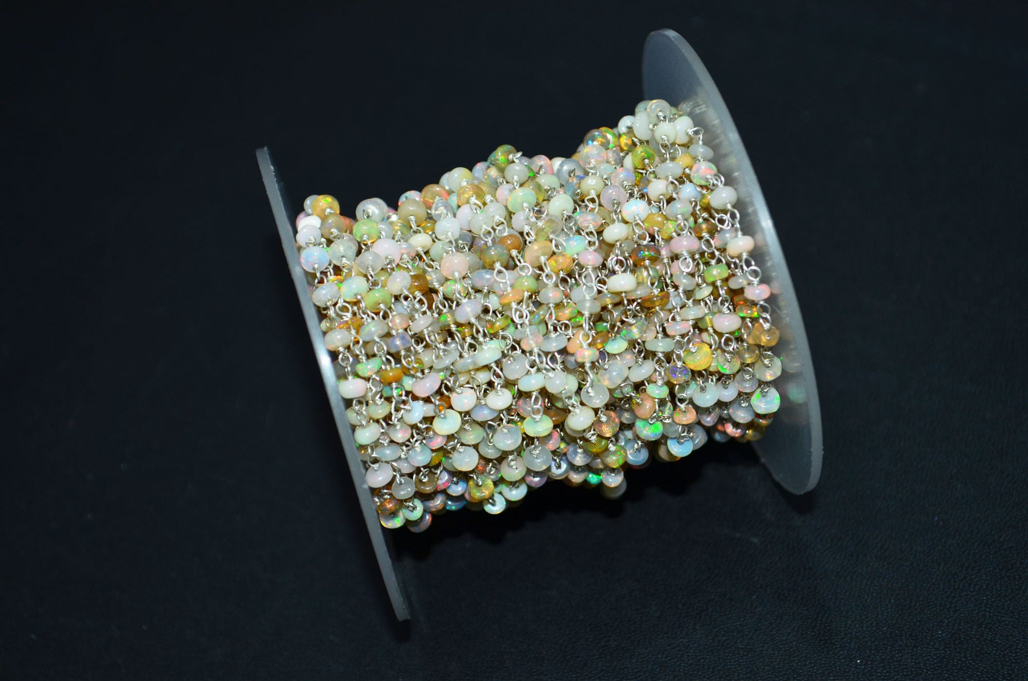 Ethiopian Opal Smooth Rondelle Shape Rosary Beaded Chain , 3 - 4 mm , RB-5881