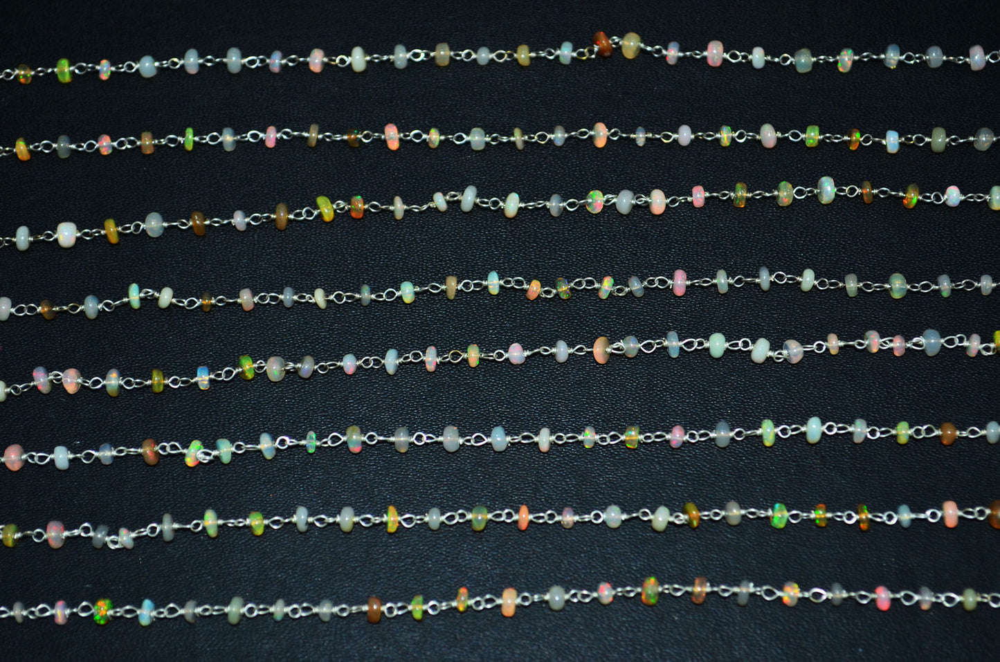 Ethiopian Opal Smooth Rondelle Shape Rosary Beaded Chain , 3 - 4 mm , RB-5881