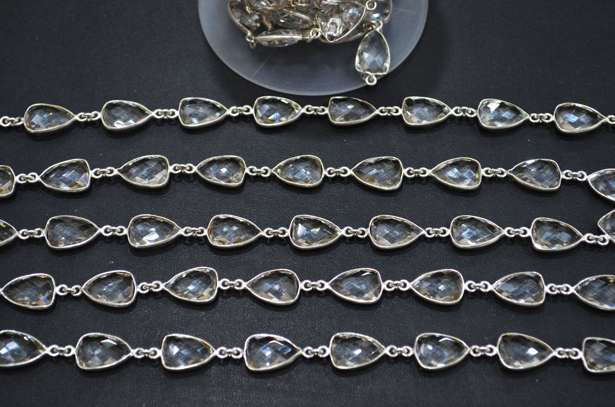 Crystal Hydro Quartz Faceted Trillion Shape Connector Chain , 10x13 mm , RB-5882