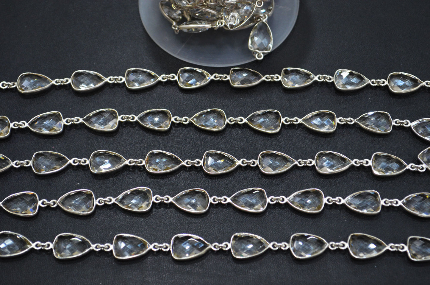 Crystal Hydro Quartz Faceted Trillion Shape Connector Chain , 10x13 mm , RB-5882