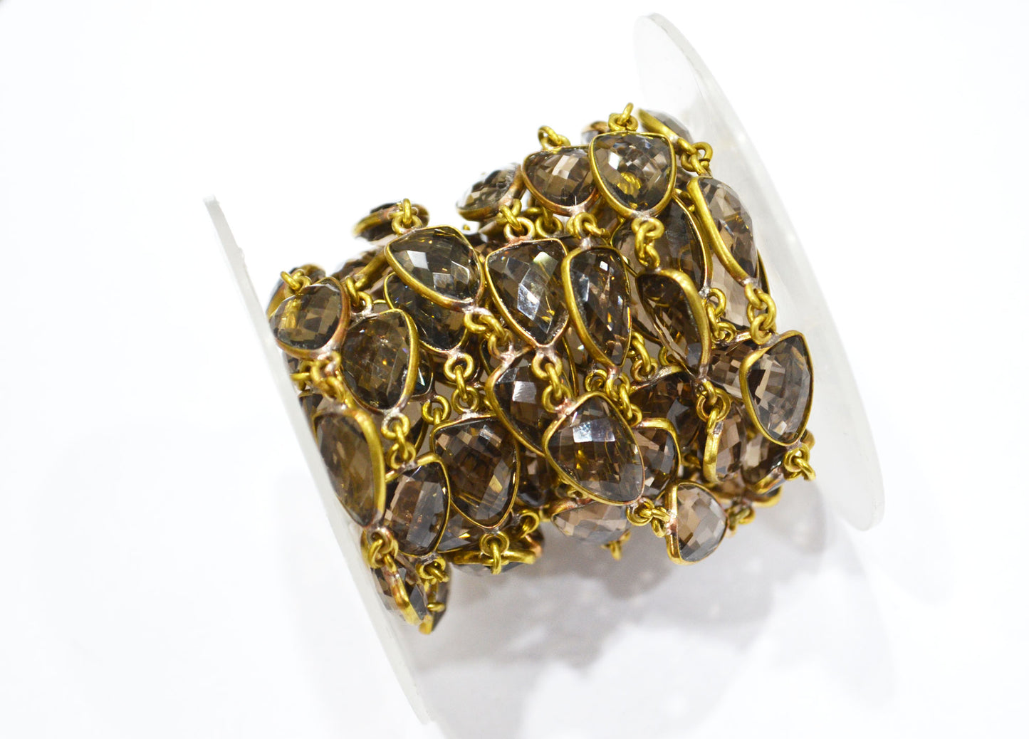 Smoky Hydro Quartz Faceted Trillion Shape Connector Chain , 10x13 mm , RB-5883