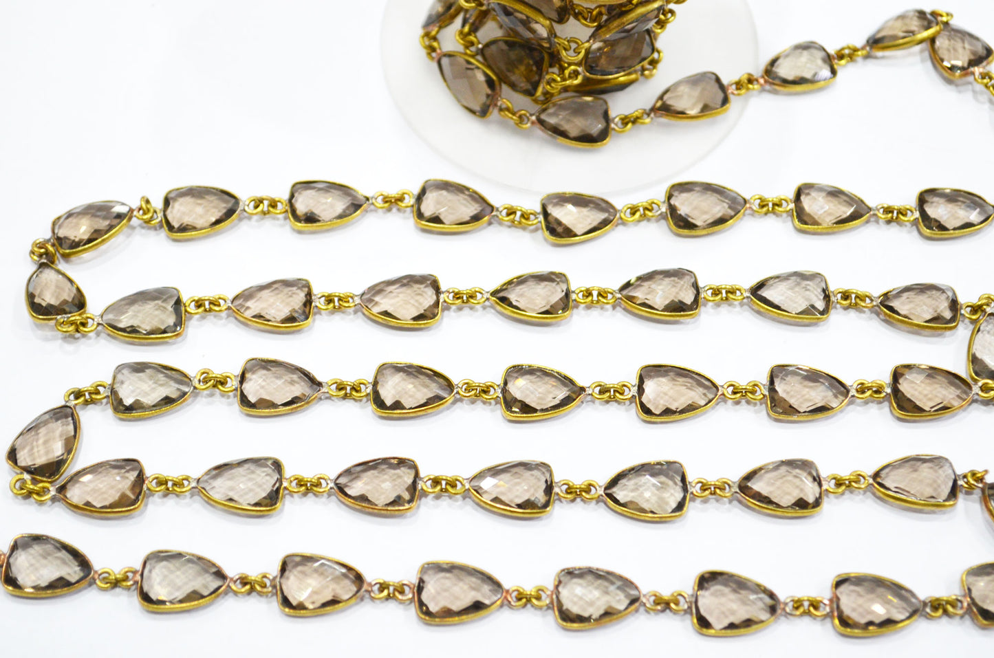 Smoky Hydro Quartz Faceted Trillion Shape Connector Chain , 10x13 mm , RB-5883