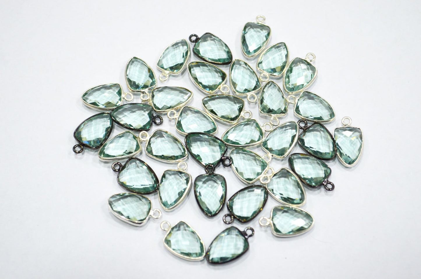 Green Amethyst Hydro Glass Trillion Shape Connector , Sold By Piece , 10x13 mm , RB-5884A