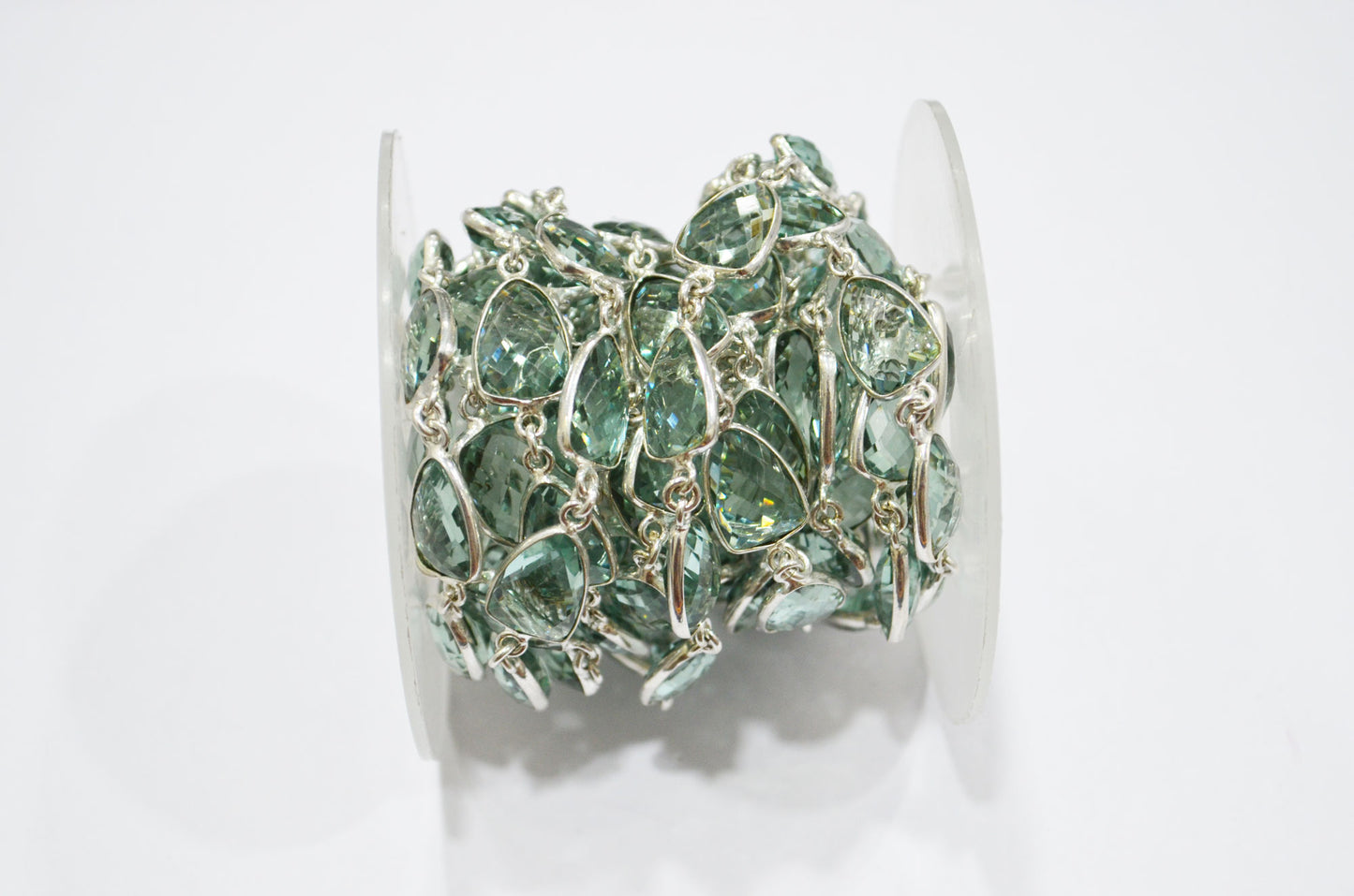 Green Amethyst Hydro Quartz Faceted Trillion Shape Connector Chain , 10x13 mm , RB-5884