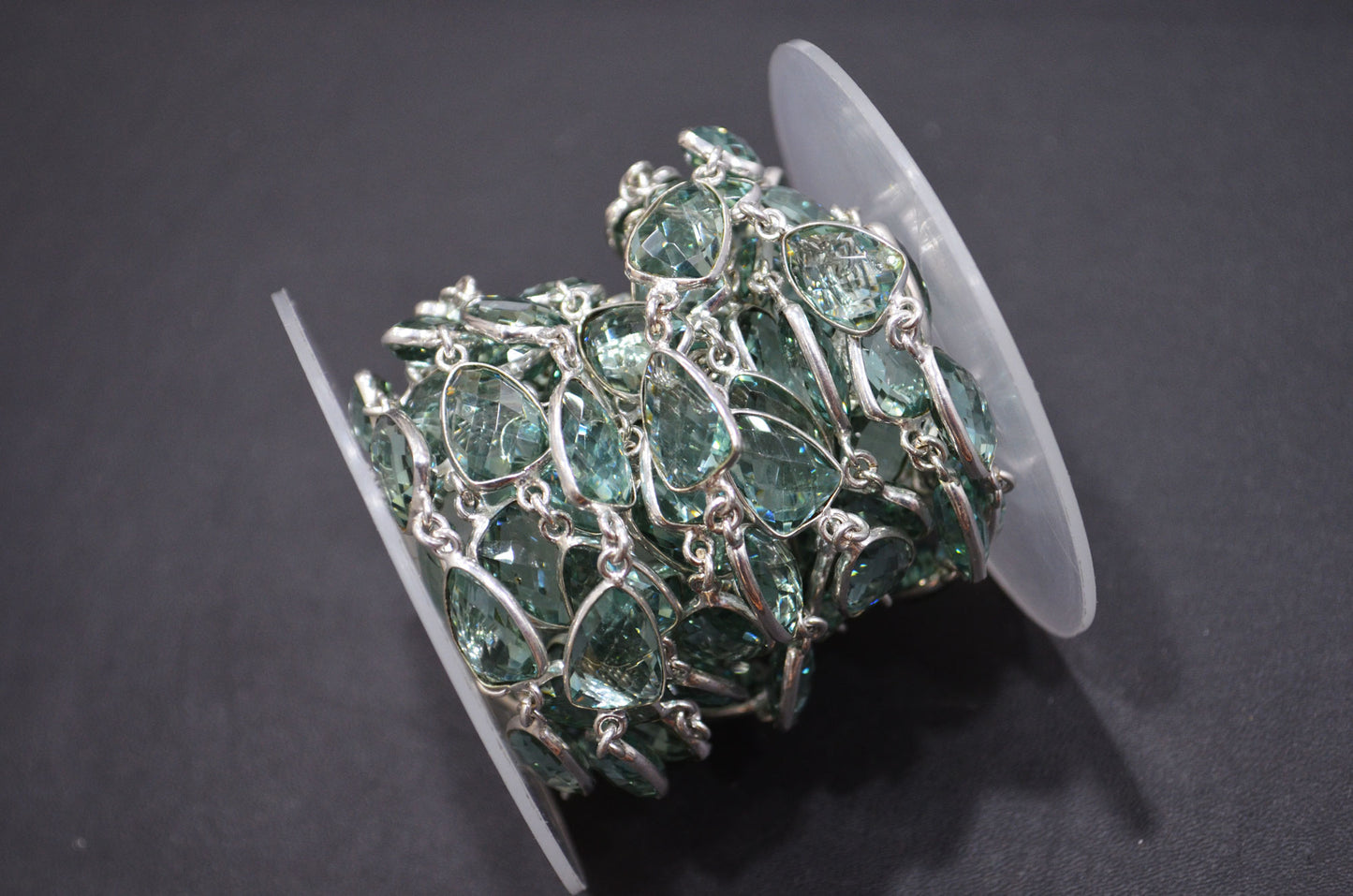 Green Amethyst Hydro Quartz Faceted Trillion Shape Connector Chain , 10x13 mm , RB-5884