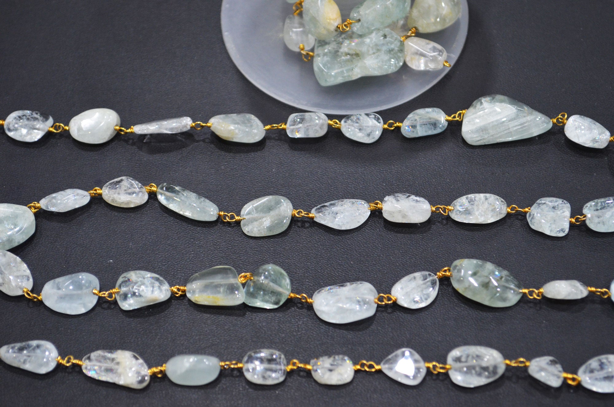 Aquamarine Smooth Nuggets Shape Rosary Beaded Chain , 11 - 20 mm , RB-5886