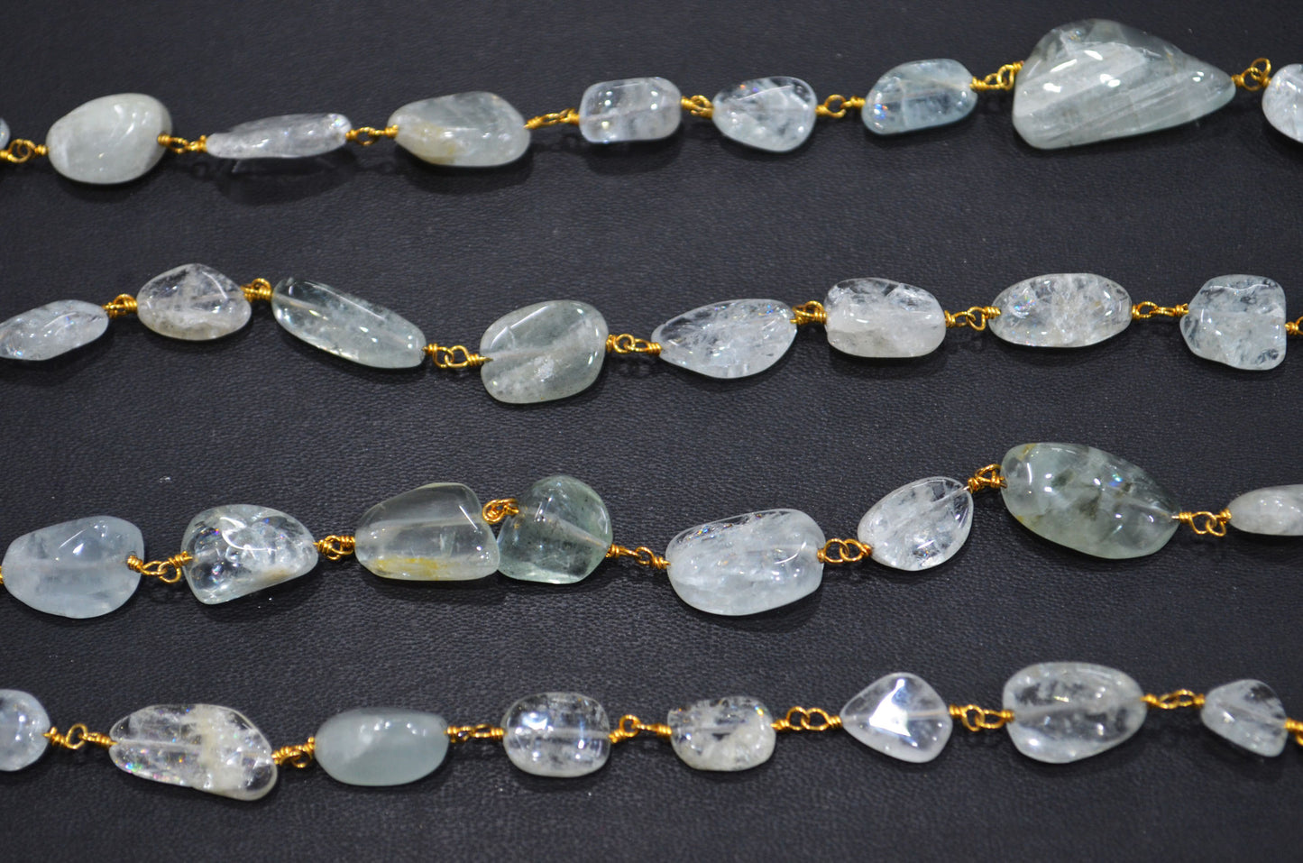Aquamarine Smooth Nuggets Shape Rosary Beaded Chain , 11 - 20 mm , RB-5886