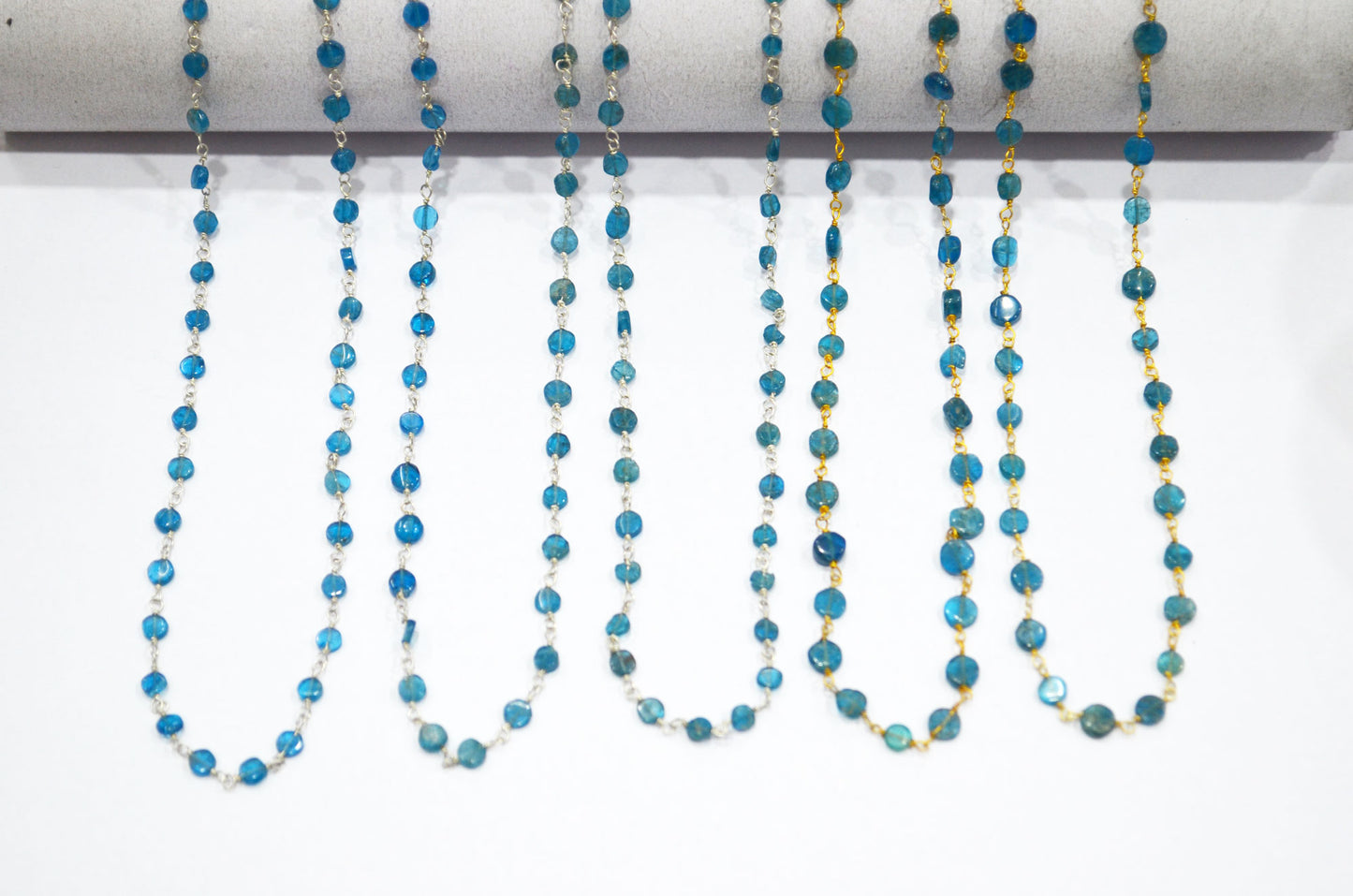Neon Apatite Smooth Coin Shape Rosary Beaded Chain , 3.50 mm , RB-5892
