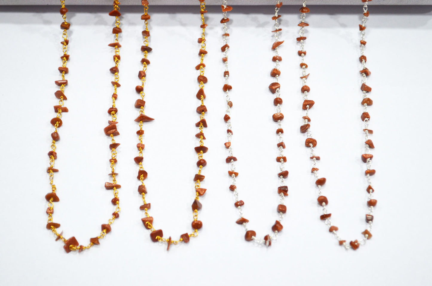 Sunstone Organic Polished Irregular Flat Chips Rosary Beaded Chain , 2 - 3 mm , RB-5898