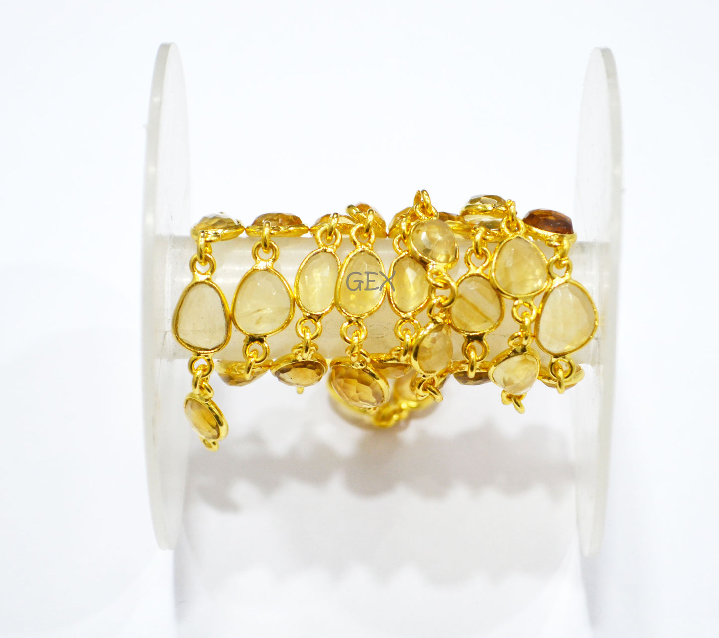 Natural Citrine Faceted Slice Shape Connector Chain , 6 - 11 mm , RB-5914