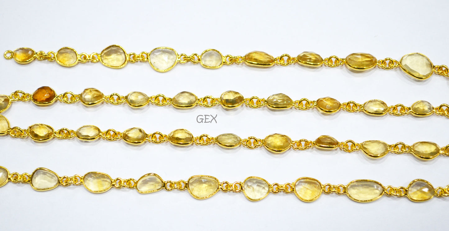 Natural Citrine Faceted Slice Shape Connector Chain , 6 - 11 mm , RB-5914