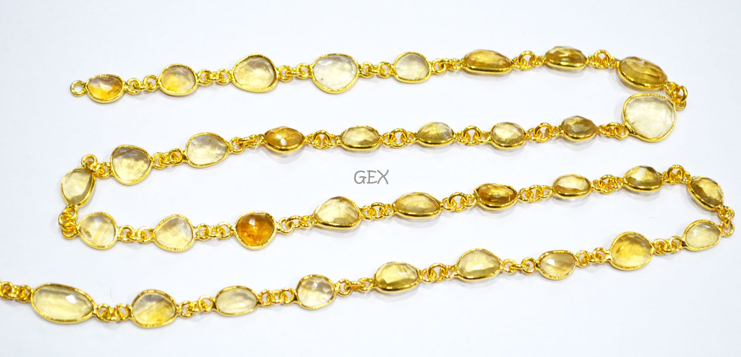 Natural Citrine Faceted Slice Shape Connector Chain , 6 - 11 mm , RB-5914
