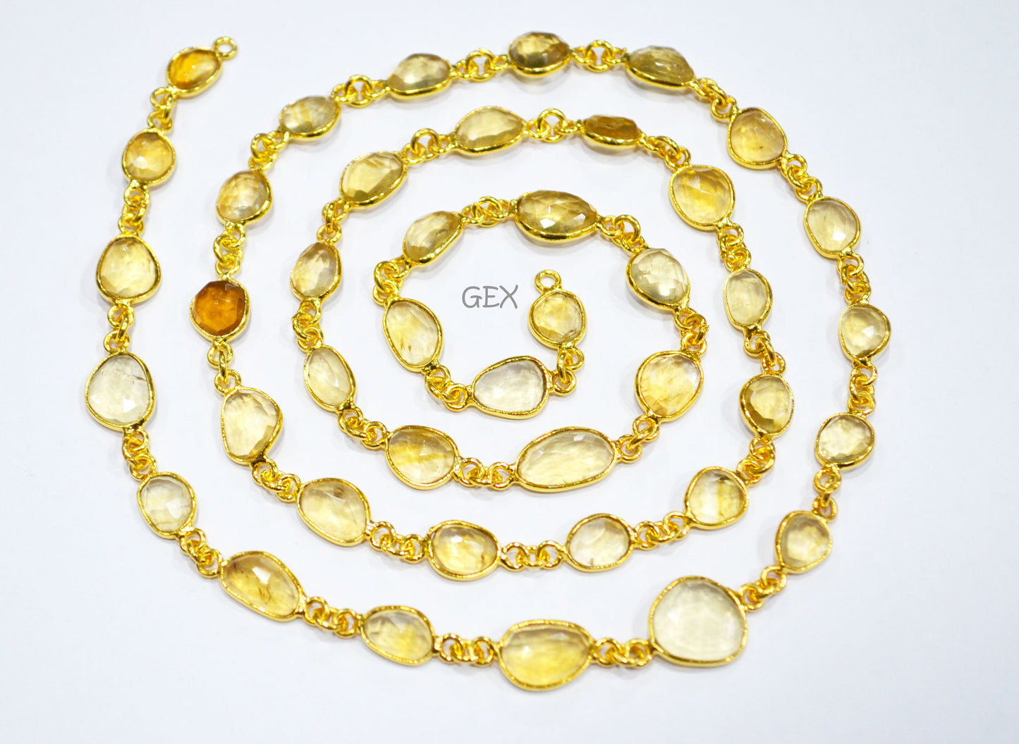 Natural Citrine Faceted Slice Shape Connector Chain , 6 - 11 mm , RB-5914