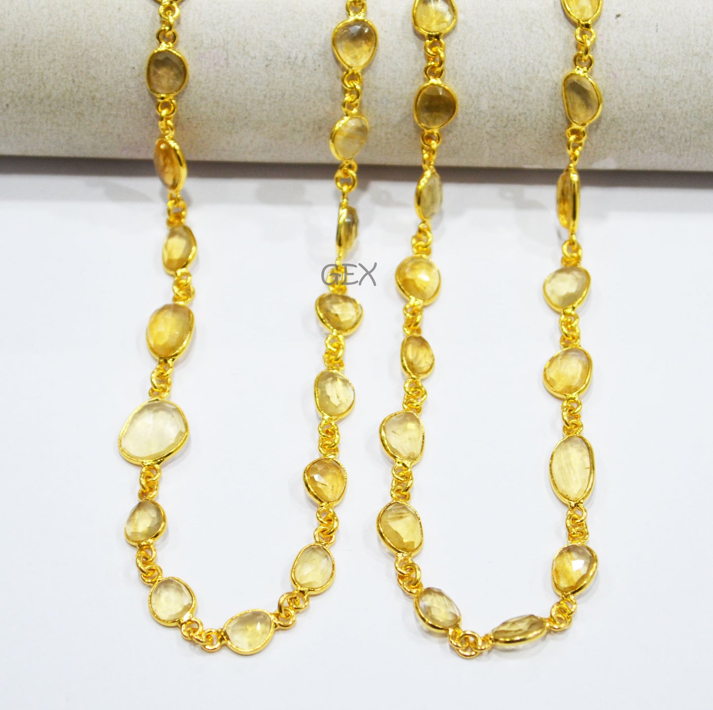 Natural Citrine Faceted Slice Shape Connector Chain , 6 - 11 mm , RB-5914