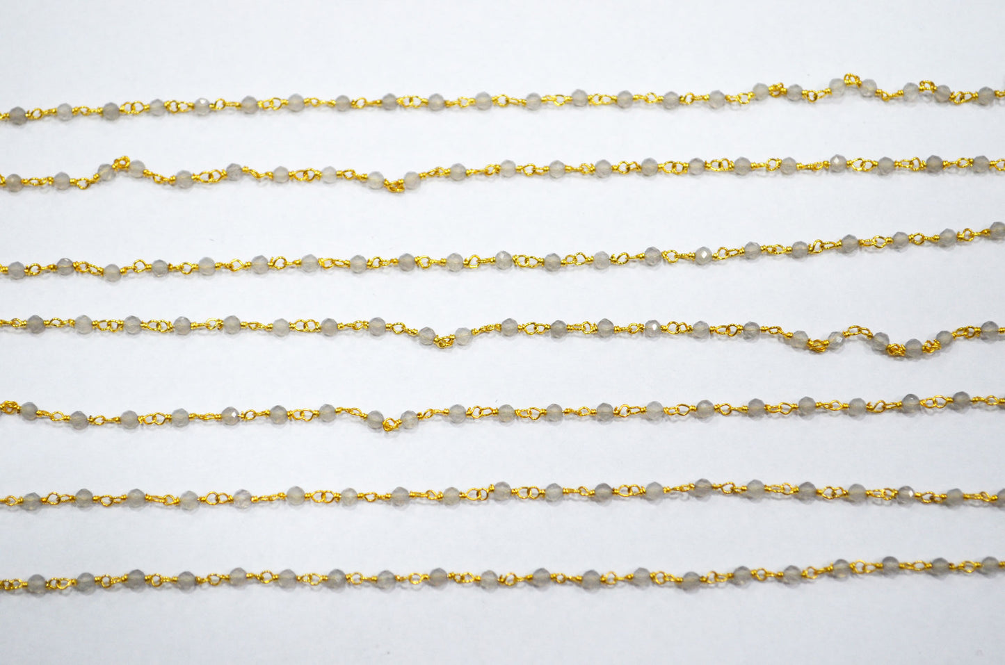 Grey Chalcedony Faceted Round Shape Rosary Beaded Chain , 2 - 2.30 mm , RB-5932