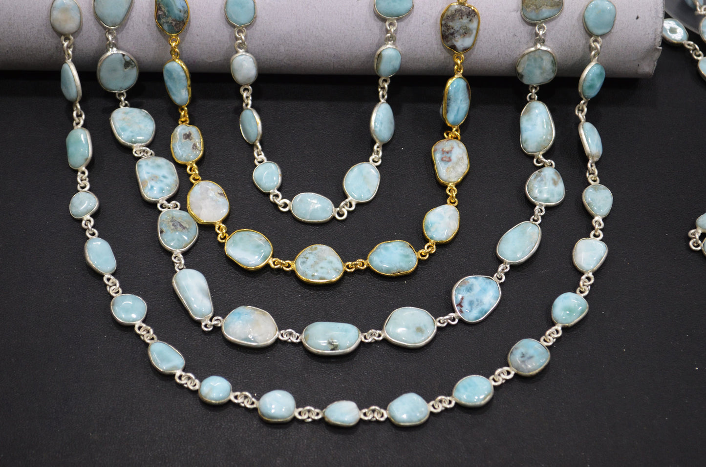Natural Larimar Free Form Shape Smooth Connector Chain , 8 - 15 mm , RB-5941
