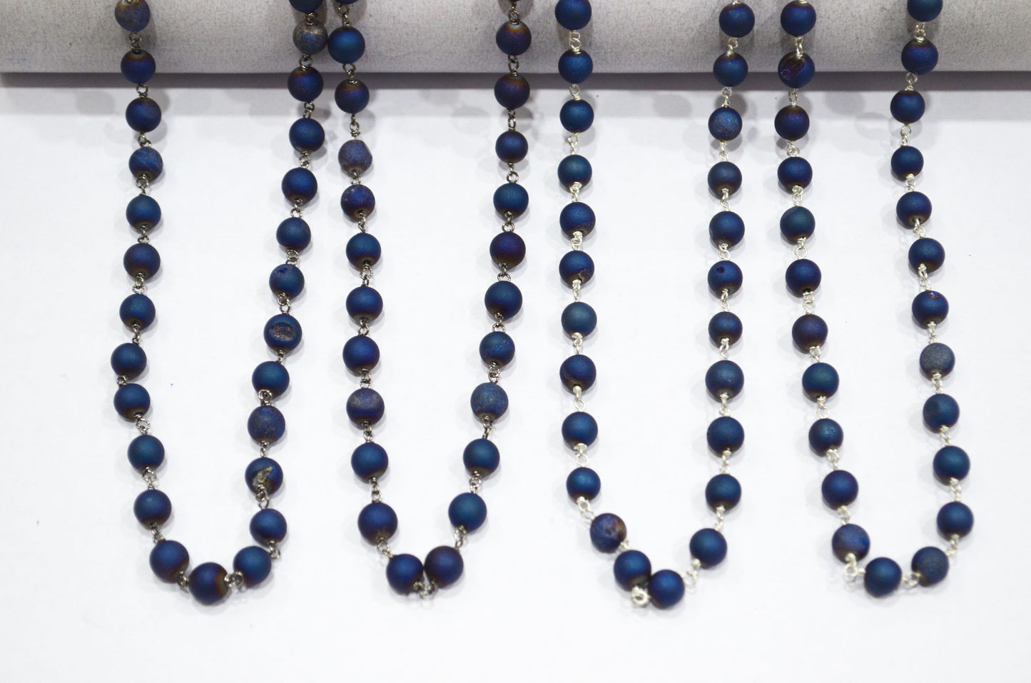 Blue Color Druzy Matte Round Shape Rosary Beaded Chain , 5.50 - 6 mm , RB-5948