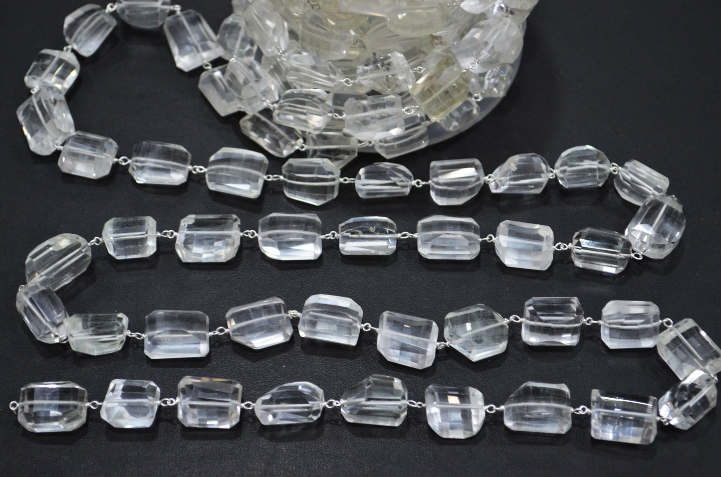 Crystal Laser Cut Nuggets Shape Rosary Beaded Chain , 14 - 18 mm , RB-5956