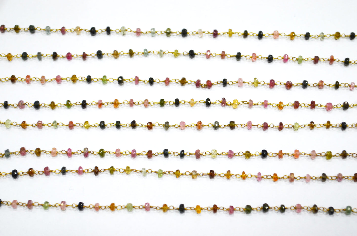 Multi Tourmaline Faceted Rondelle Shape Rosary Beaded Chain , Sold By Foot , 3 - 3.50 mm , RB-5959