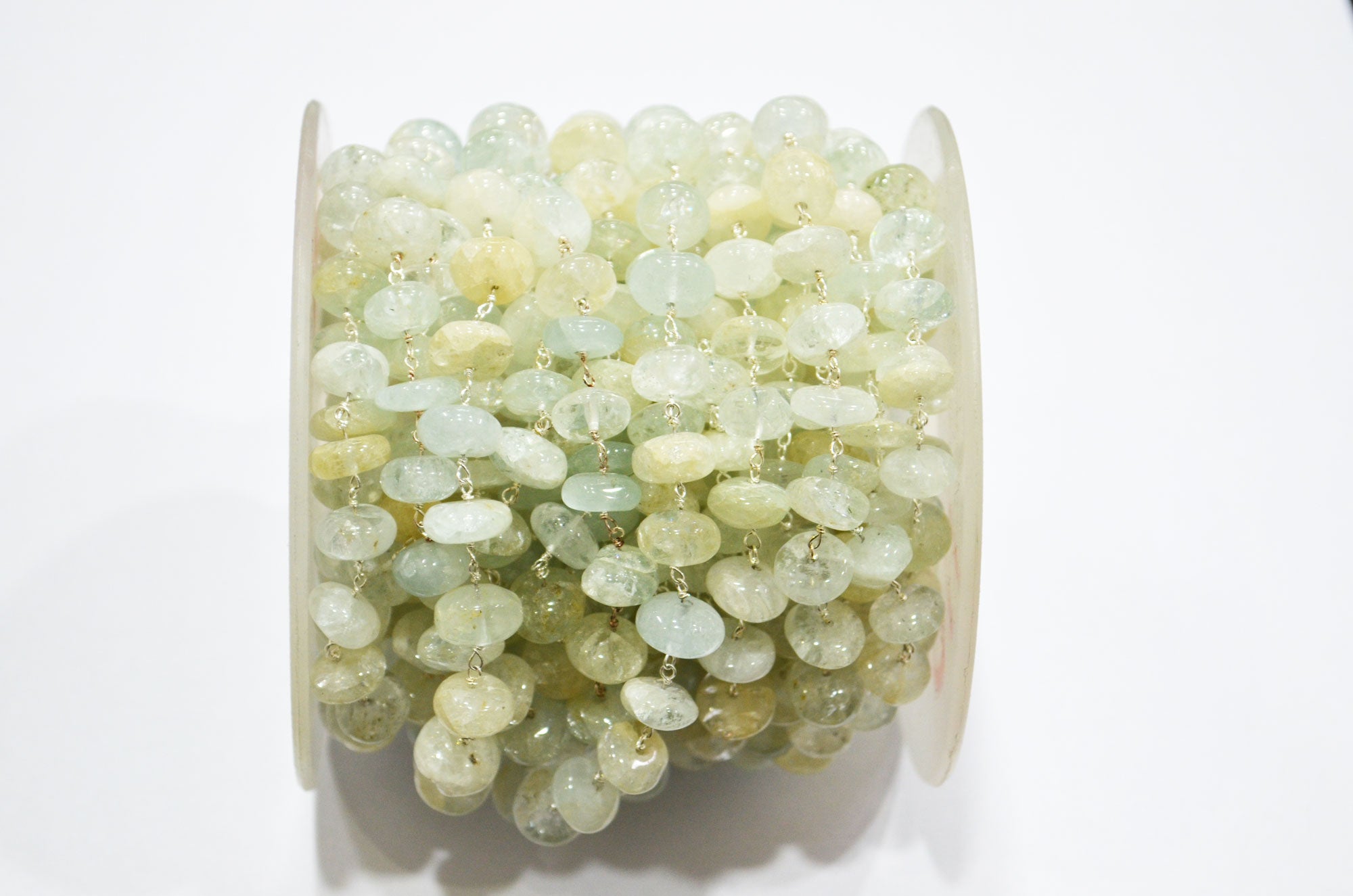 Commercial Quality Aquamarine Smooth Rosary Beaded Chain , 7 - 8 mm , RB-5960