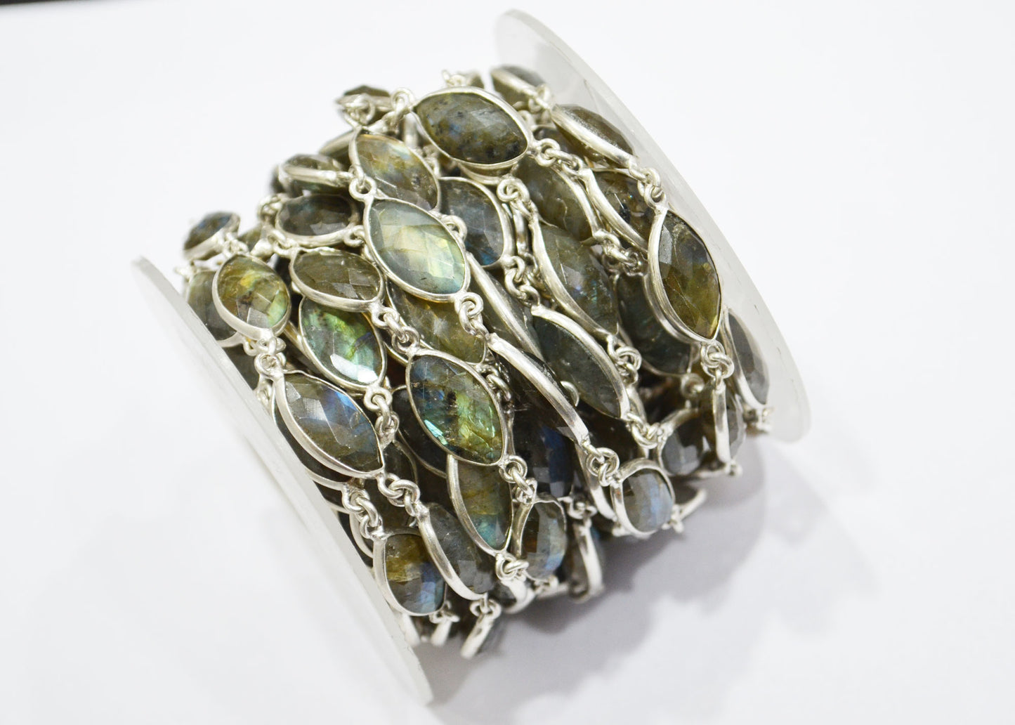 Labradorite Faceted Marquise Shape Connector Chain , 8x15 mm , RB-5961