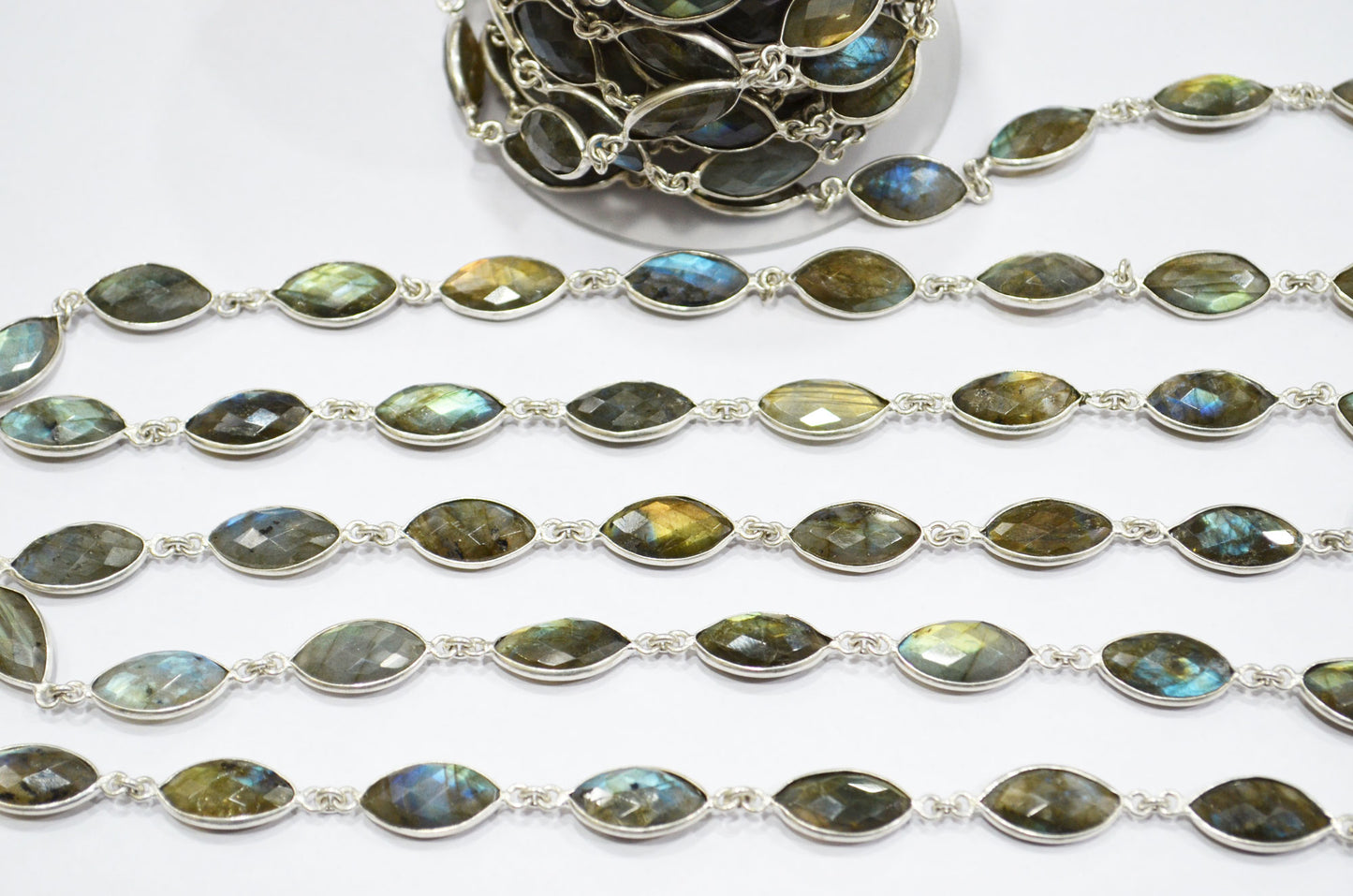 Labradorite Faceted Marquise Shape Connector Chain , 8x15 mm , RB-5961