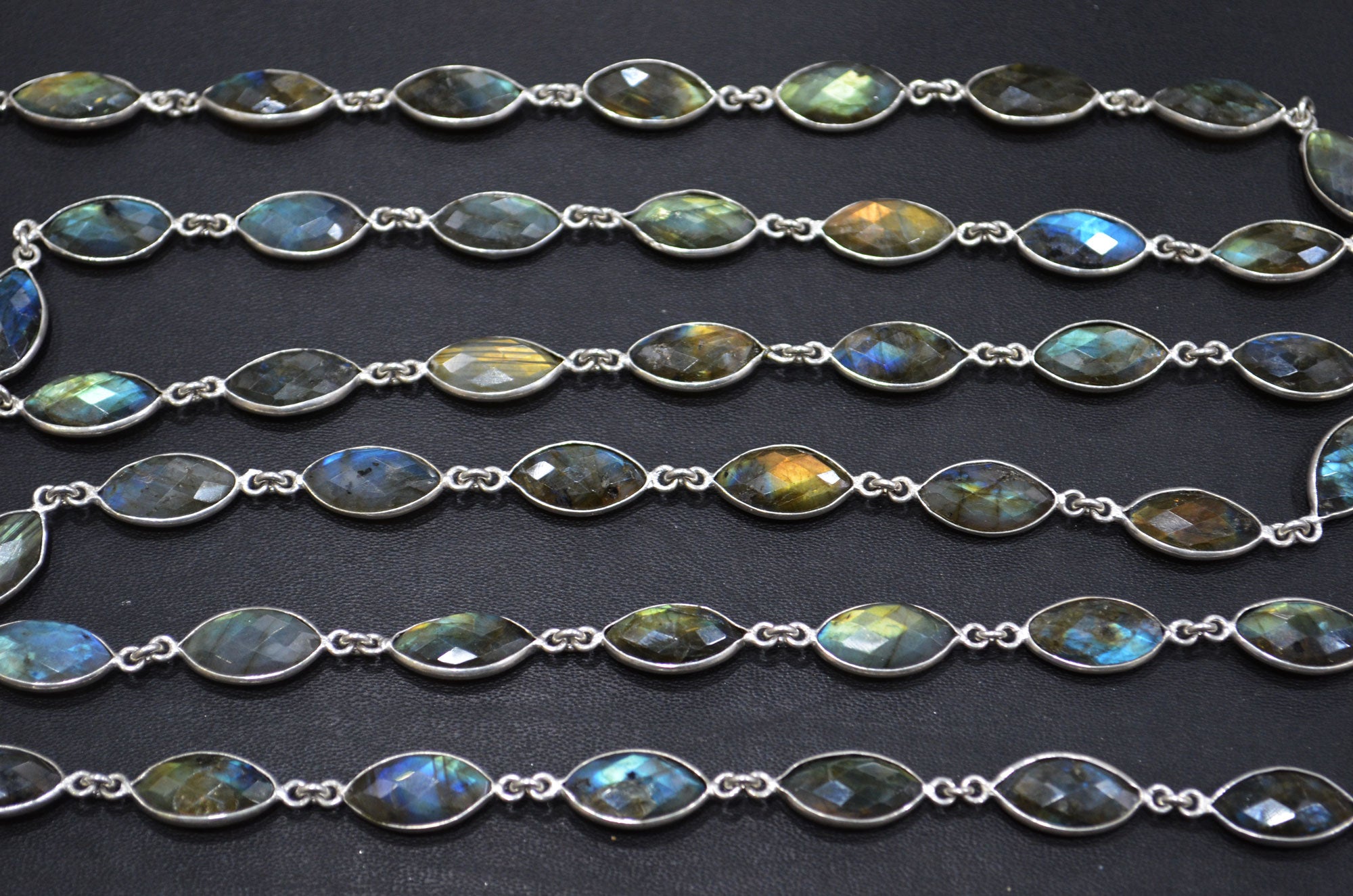 Labradorite Faceted Marquise Shape Connector Chain , 8x15 mm , RB-5961
