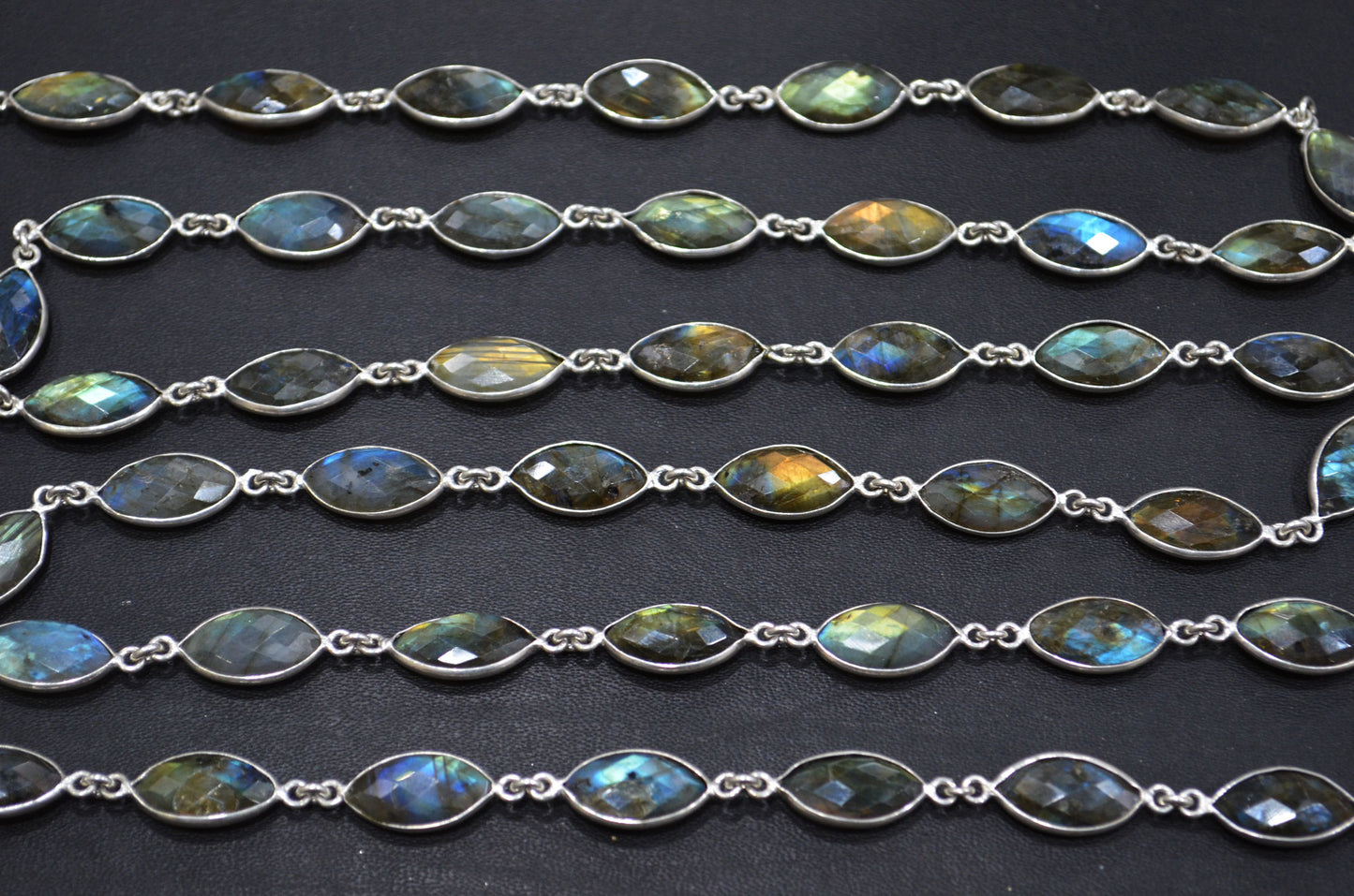 Labradorite Faceted Marquise Shape Connector Chain , 8x15 mm , RB-5961