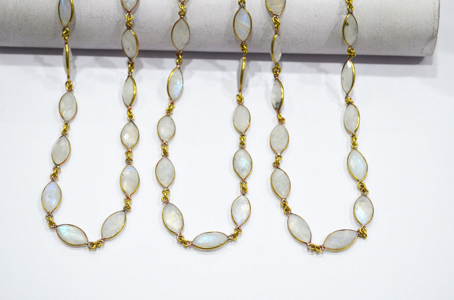 Rainbow Moonstone Marquise Shape Connector Chain , 8x15 mm , RB-5990