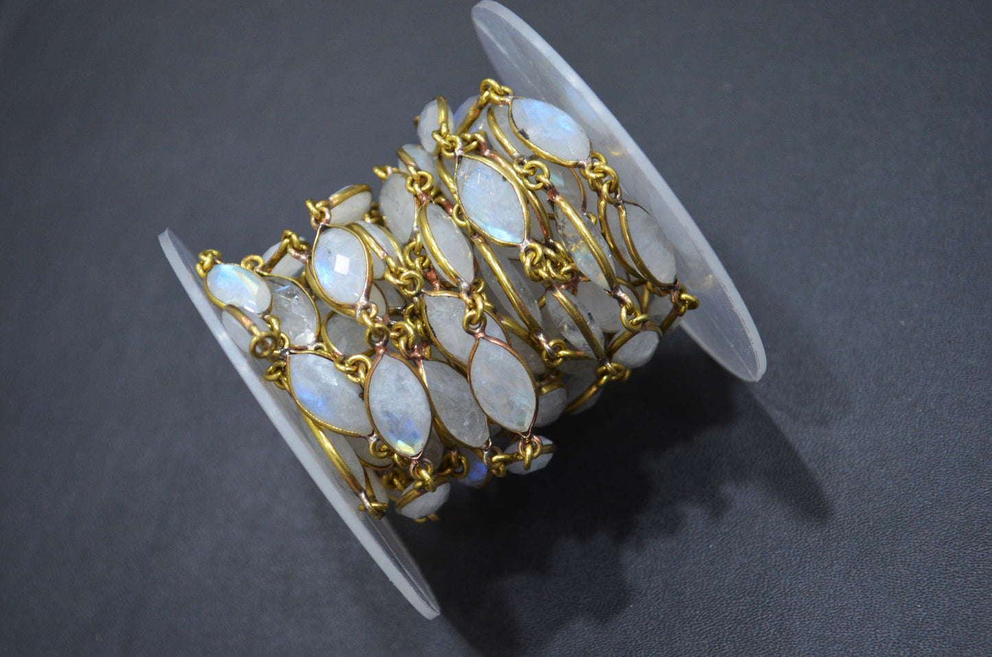 Rainbow Moonstone Marquise Shape Connector Chain , 8x15 mm , RB-5990