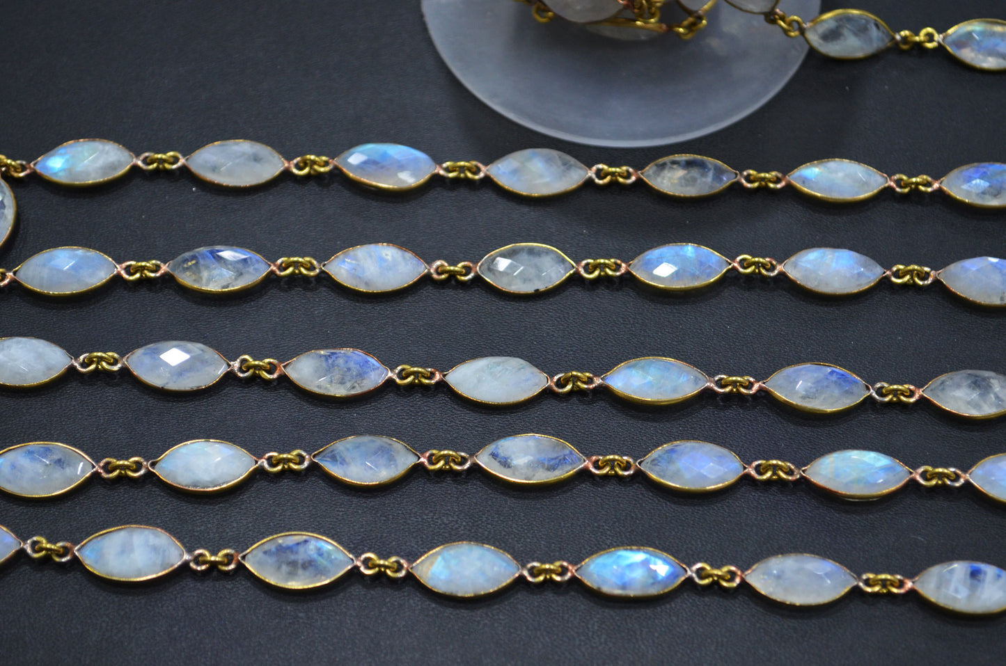 Rainbow Moonstone Marquise Shape Connector Chain , 8x15 mm , RB-5990