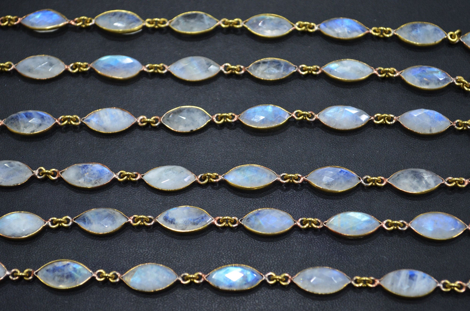 Rainbow Moonstone Marquise Shape Connector Chain , 8x15 mm , RB-5990